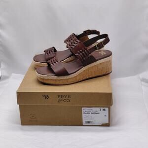 Frye and Co Womens Platform Wedge Sandals Size 7 Brown faux Leather Boho Comfort